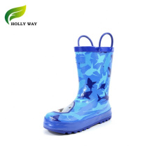 Kids Hotsale Fashion Fun Prints Rubber Rain Boots with Easy on Handle